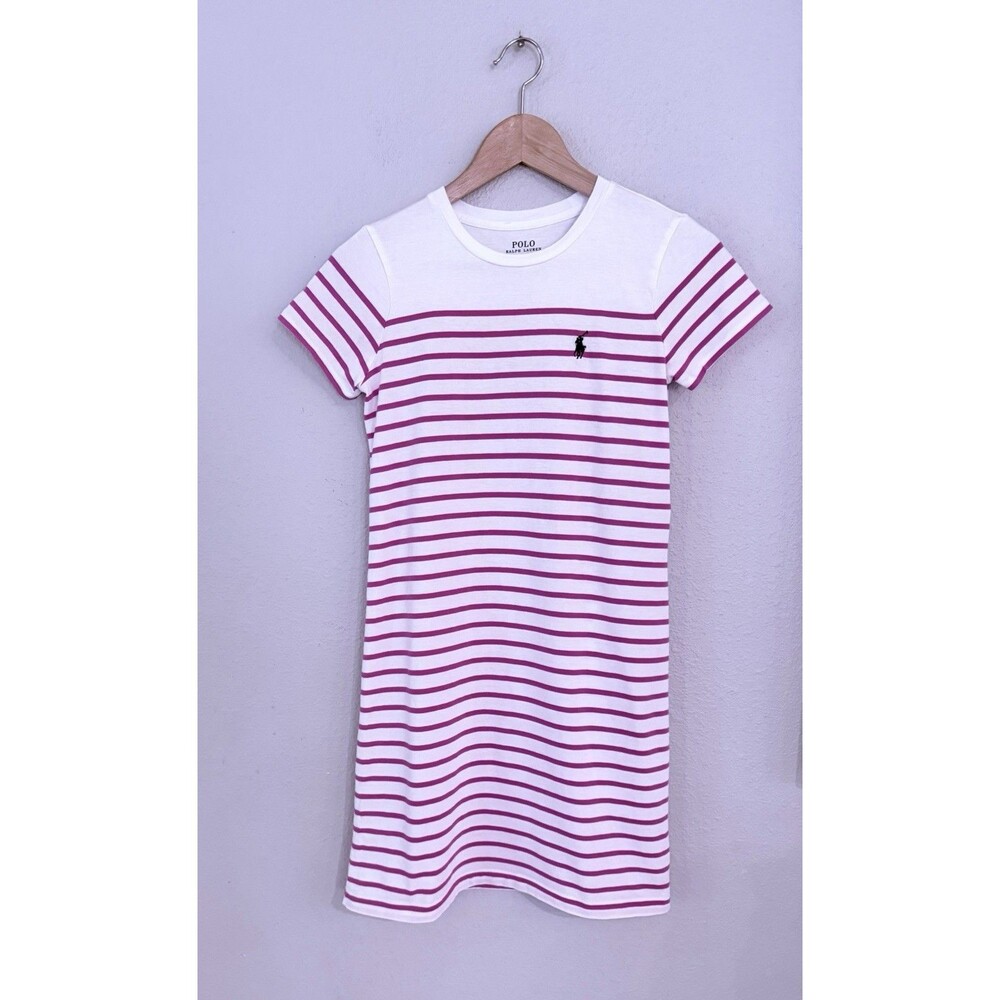 Polo Ralph Lauren Womens T-Shirt Dress Size XS White Pink Striped Preppy